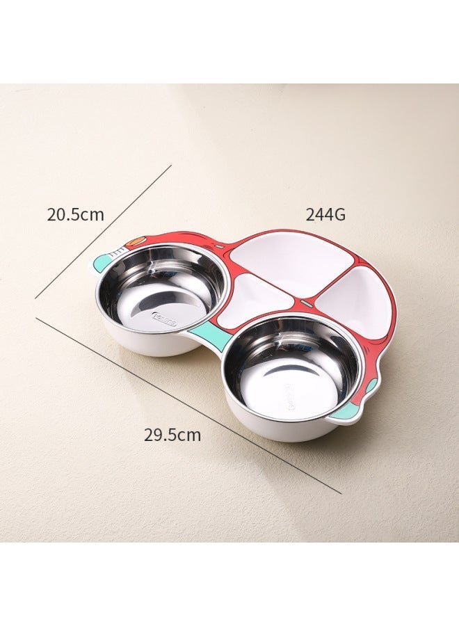 304 Stainless Steel Children's Car Dinner Plate Removable And Washable Baby Food Bowl Creative Cartoon Split Plastic Plate Suit